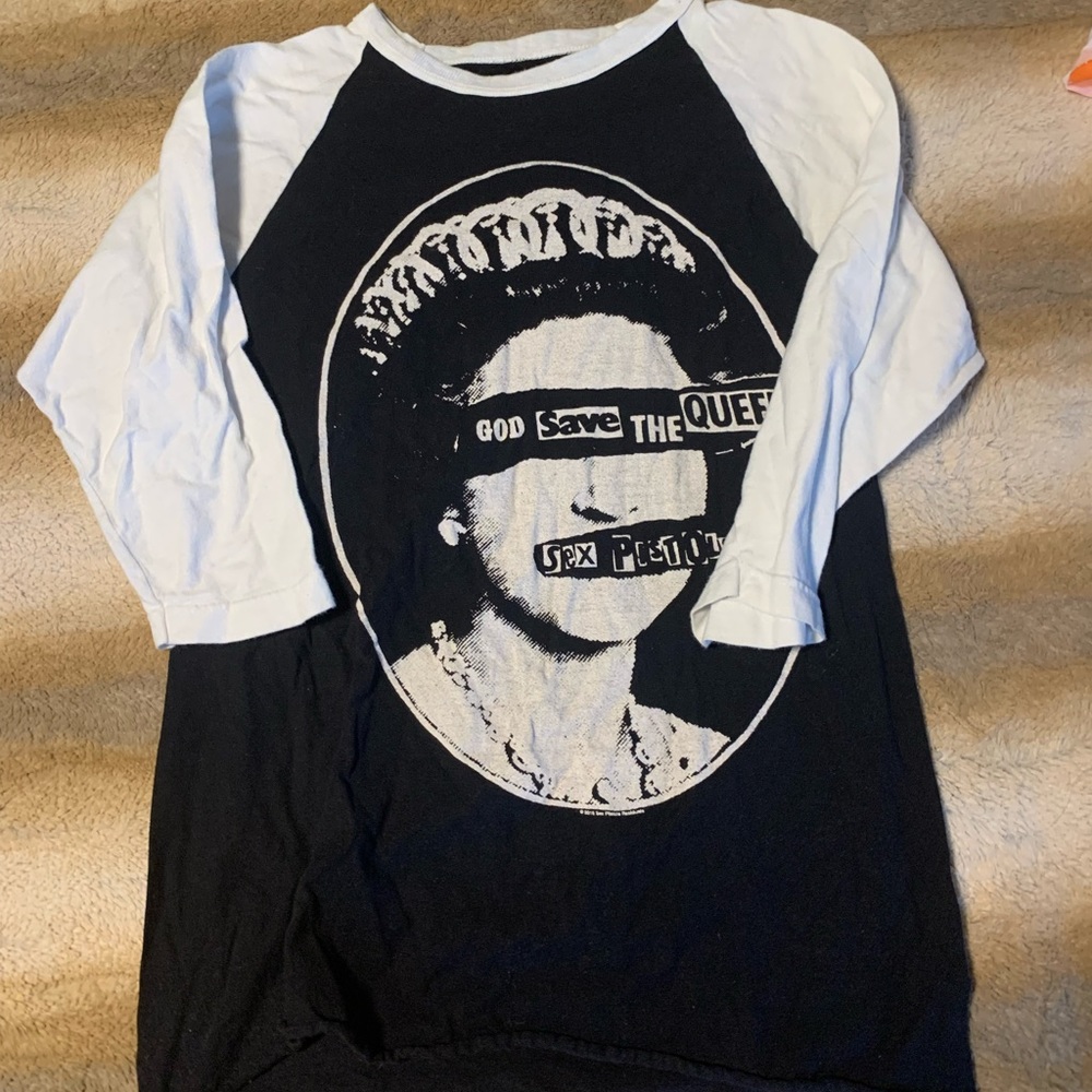 SEX PISTOLS GOD SAVE THE QUEEN LONG SLEEVED RINGER TEE